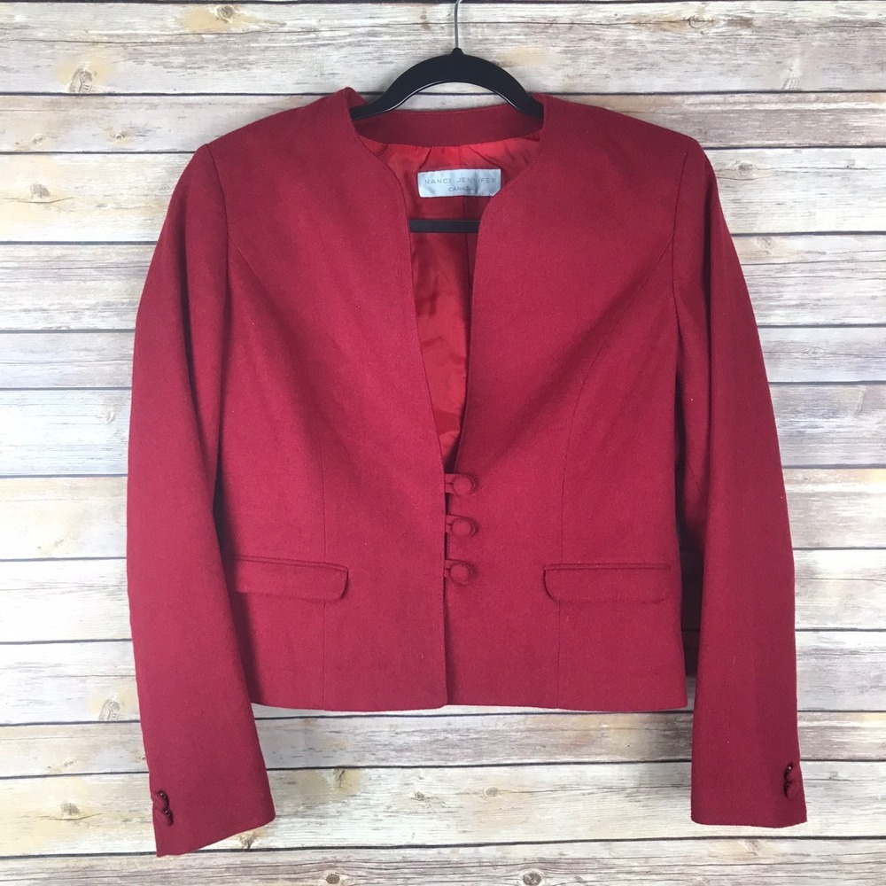 Nanci Jennifer Canada Vintage Jacket Womens 7 8 Wool Blend Button Front Red